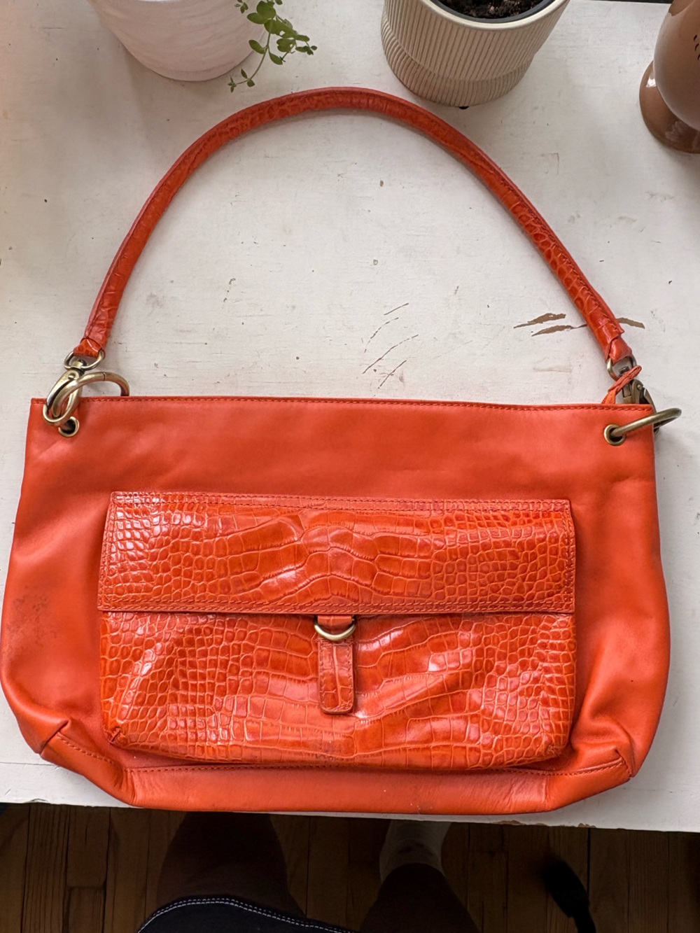 Vintage Sondra Roberts Vibrant Orange Leather Shoulder Bag Purse - Picture 4 of 6